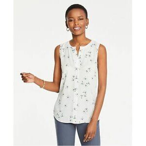 Ann Taylor Pale Blue Floral Split Neck Sleeveless Blouse S
